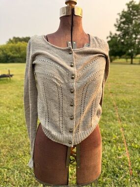 Anthro Neutral Button-Front Knit Sweater